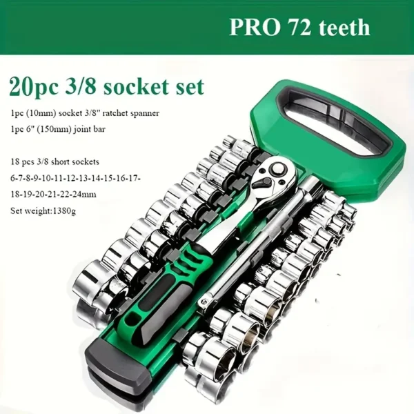 72-Tooth Drive Ratchet Socket Wrench Set