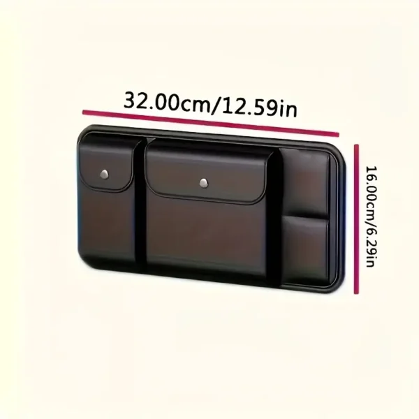 Black Faux Leather Car Sun Visor Organizer