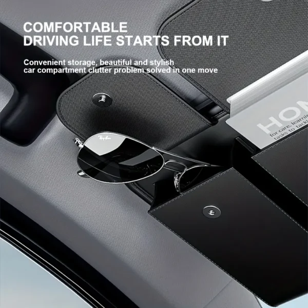 Black Faux Leather Car Sun Visor Organizer