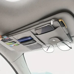 Gray PU Leather Car Visor Organizer